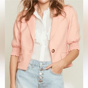 Veronica Beard Annabella Cropped Blazer Heather Bright Coral Jacket Size 2 Linen
